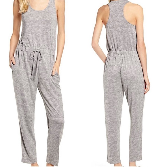 Lou & Grey Loft Racerback Tank Knit Jumpsuit Size Small Heather Grey - Picture 1 of 13